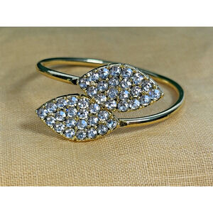 Gold Tone Leaves with Crystals Dinner Party Wedding Napkin Rings Set of 24 - NEW